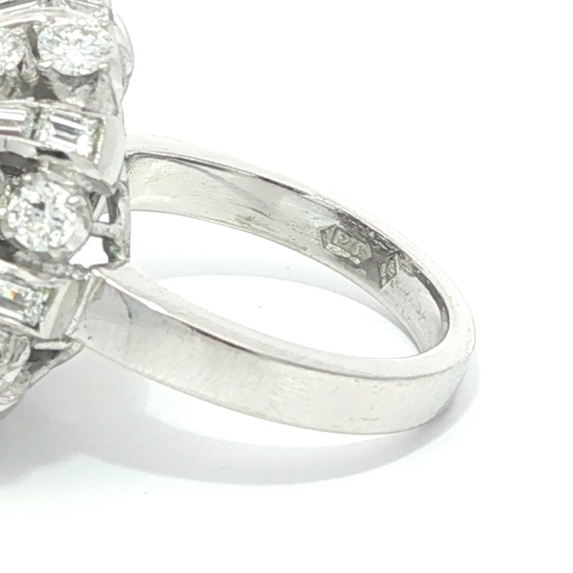 Vintage Platin GIA 3,94ctw alte europäische Diamant Wasserfall gewölbt Cocktail Ring im Angebot 8