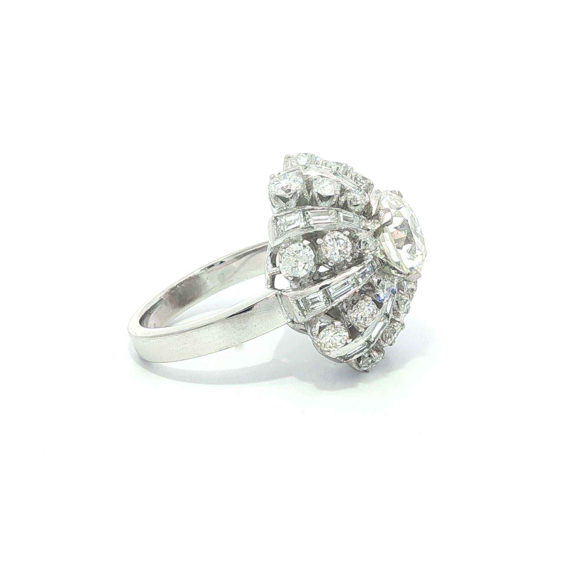 Vintage Platin GIA 3,94ctw alte europäische Diamant Wasserfall gewölbt Cocktail Ring im Angebot 9