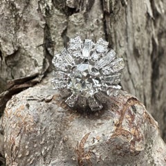 Vintage Platinum GIA 3.94ctw Old European Diamond Waterfall Domed Cocktail Ring