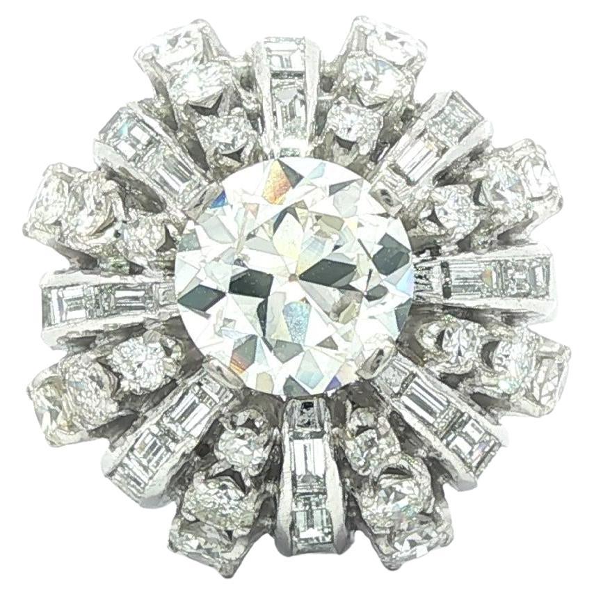 Vintage Platin GIA 3,94ctw alte europäische Diamant Wasserfall gewölbt Cocktail Ring im Angebot