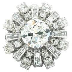 Vintage Platinum GIA 3.94ctw Old European Diamond Waterfall Domed Cocktail Ring