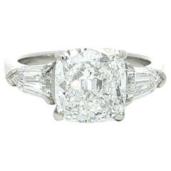 Vintage Platinum GIA 4.01ctw Old Cushion Bullet Diamond Accents Engagement Ring