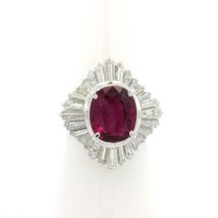 Vintage Platin GIA 4,12ctw Ovaler Rubin & Diamant Wavy Ballerina Cocktail-Ring, Vintage