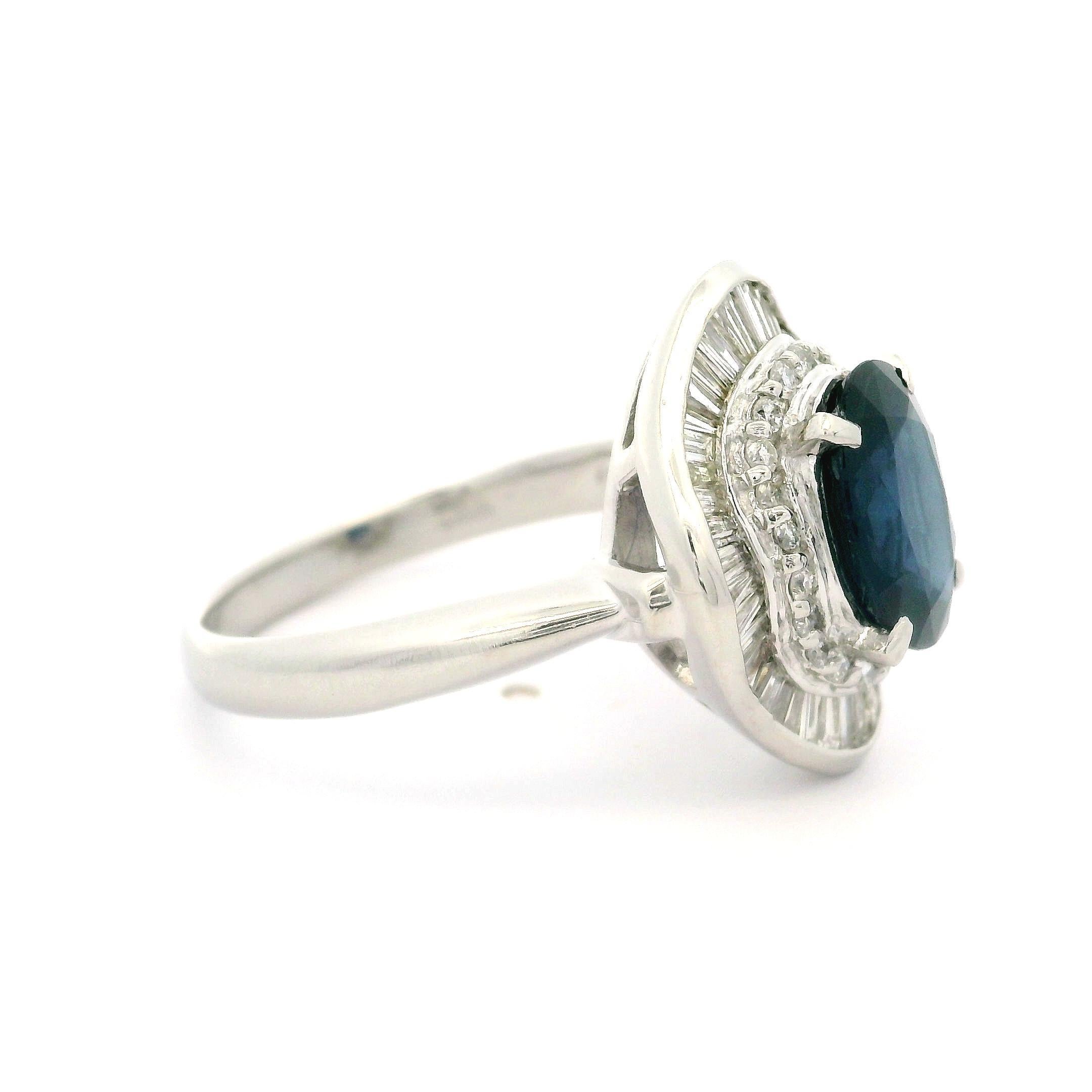 Vintage Platinum GIA 4.19ctw Sapphire & Diamond Ballerina Cocktail Ring For Sale 6