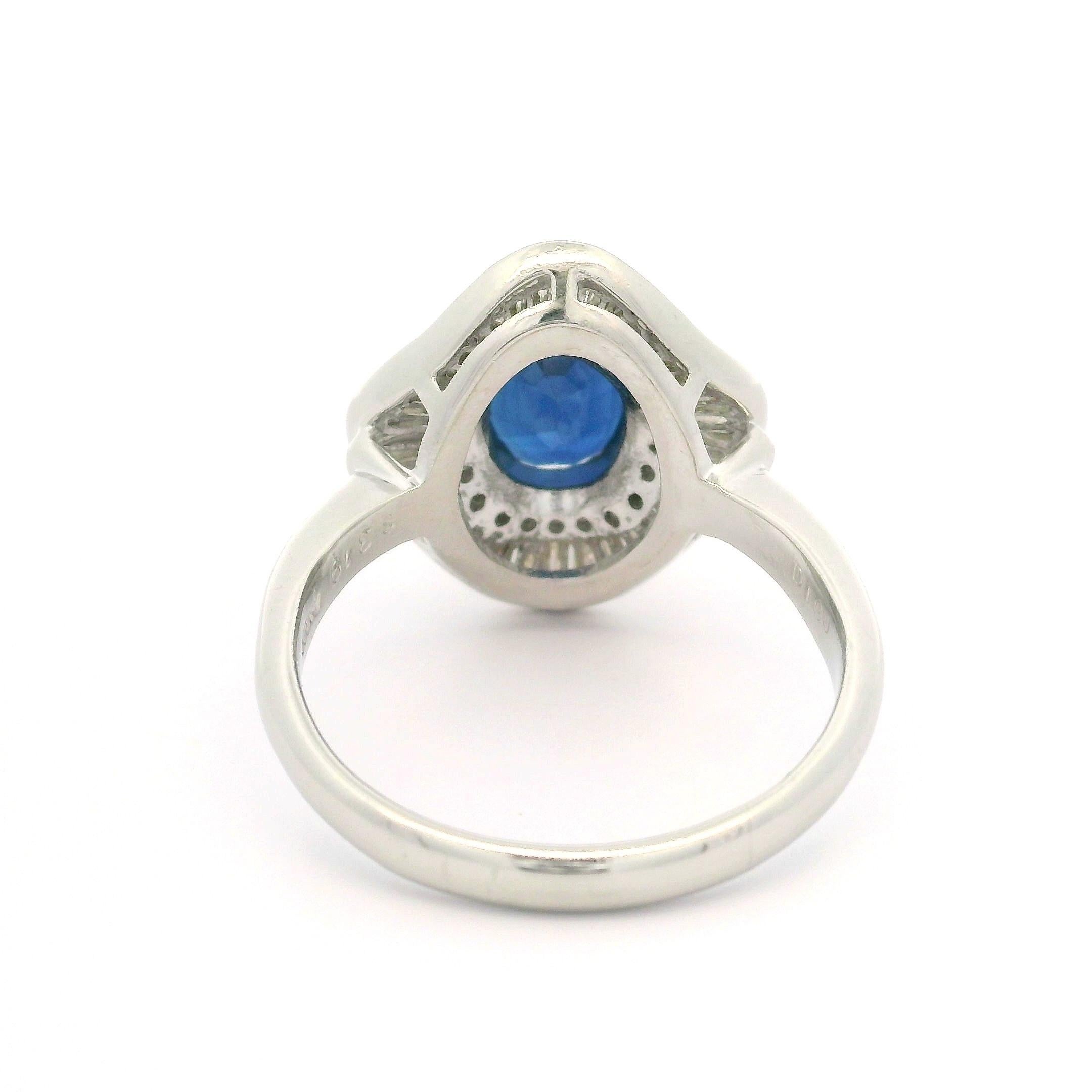 --Stone(s):--
(1) Natural Genuine Sapphire - Oval Cut - Prong Set - Gorgeous Blue Color - Natural Silk - 3.19ct (exact certified, stamped)
** See Certification Details Below for Complete Info **
Numerous Natural Genuine Diamonds - Round Brilliant &