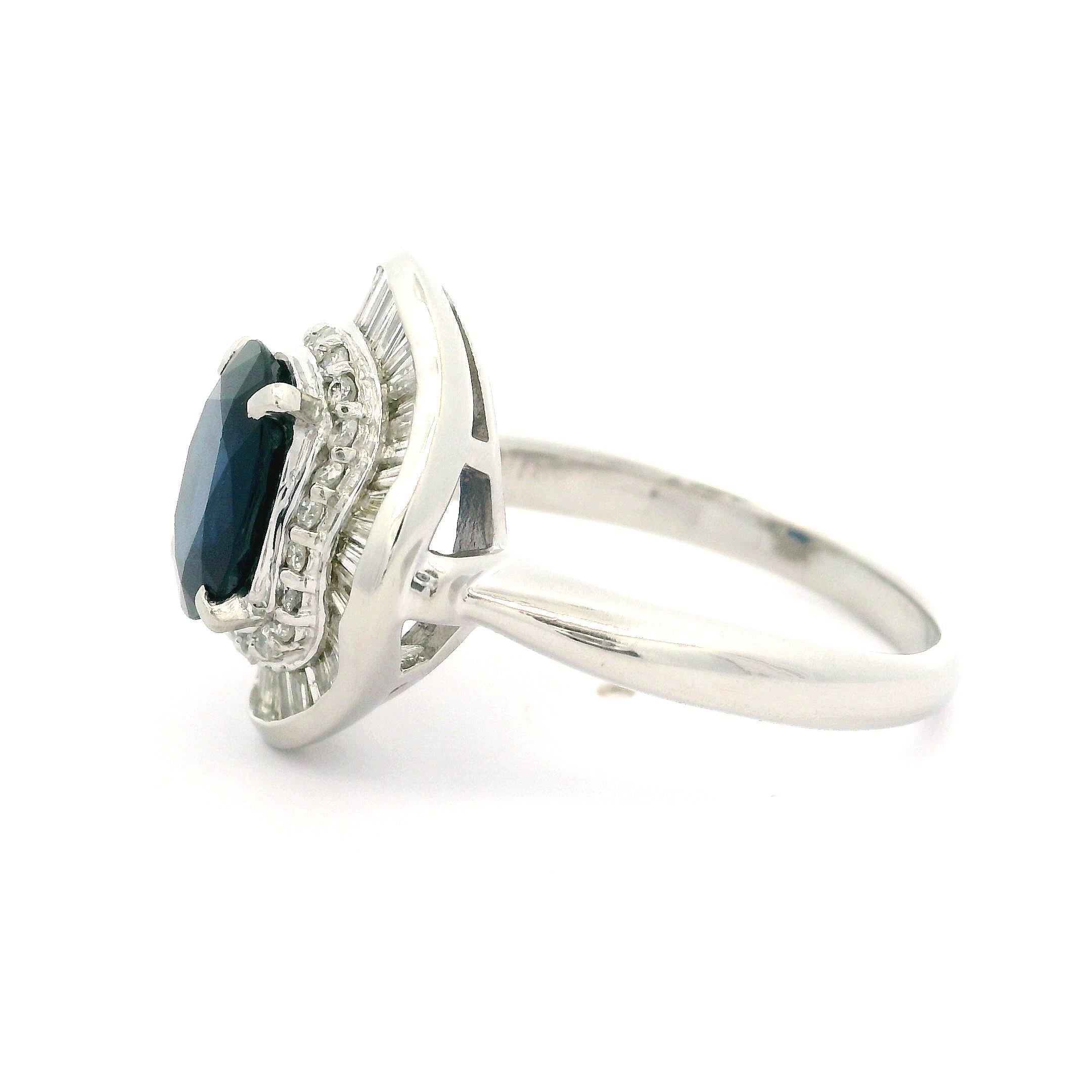 Vintage Platinum GIA 4.19ctw Sapphire & Diamond Ballerina Cocktail Ring In Good Condition For Sale In Montclair, NJ