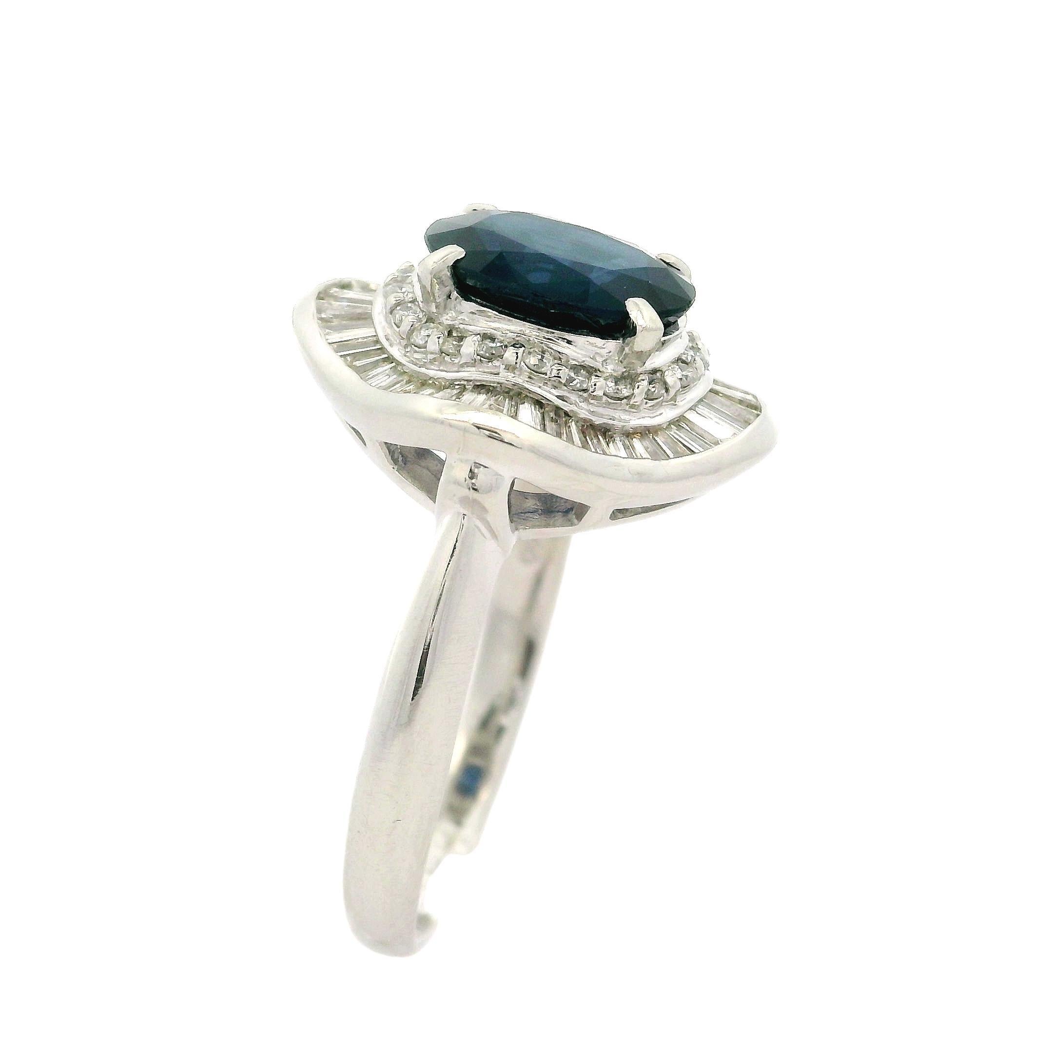 Vintage Platinum GIA 4.19ctw Sapphire & Diamond Ballerina Cocktail Ring For Sale 1