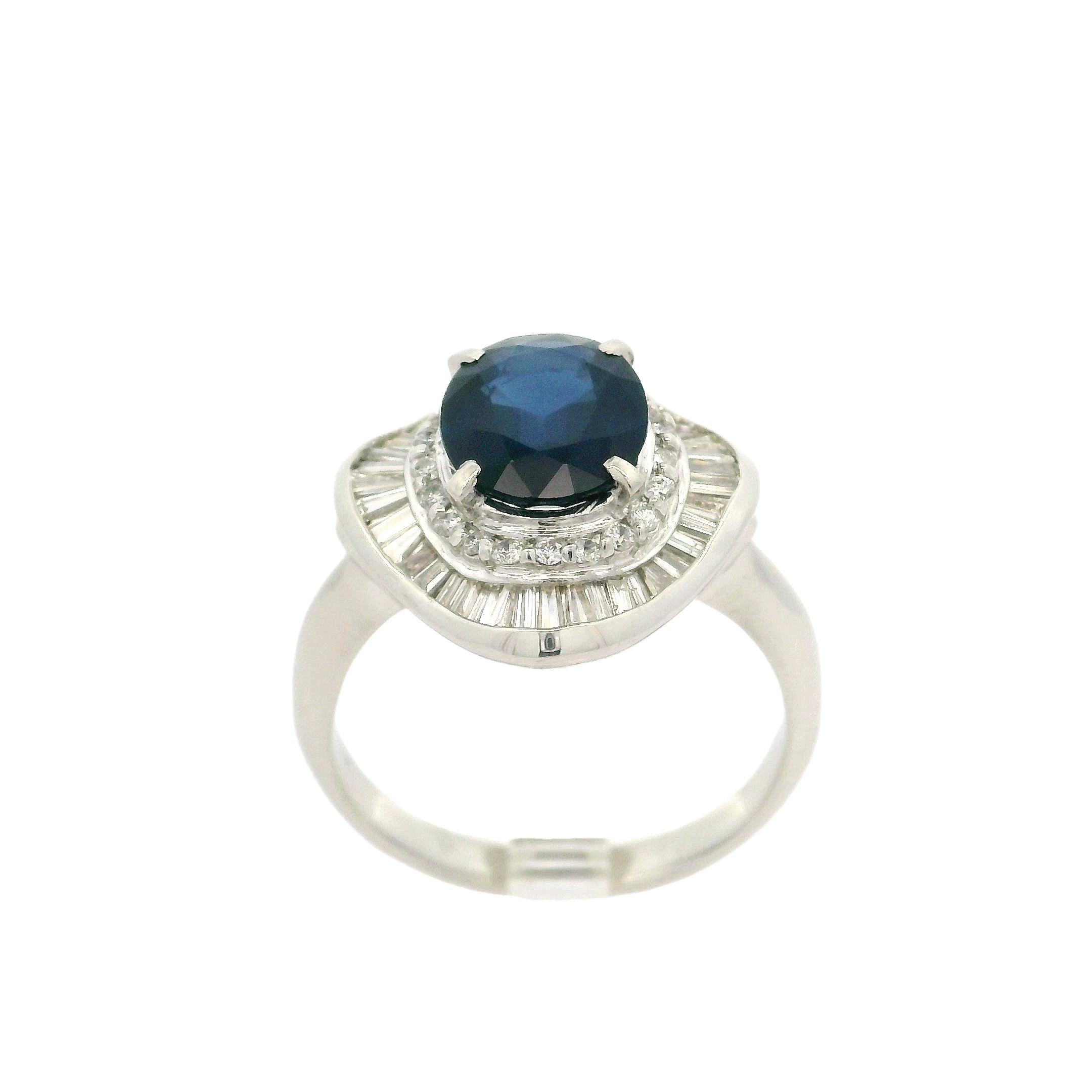 Vintage Platinum GIA 4.19ctw Sapphire & Diamond Ballerina Cocktail Ring For Sale 2