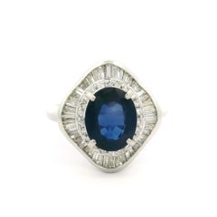 Anillo de cóctel bailarina vintage de platino con zafiro y diamantes GIA de 4,19 ctw