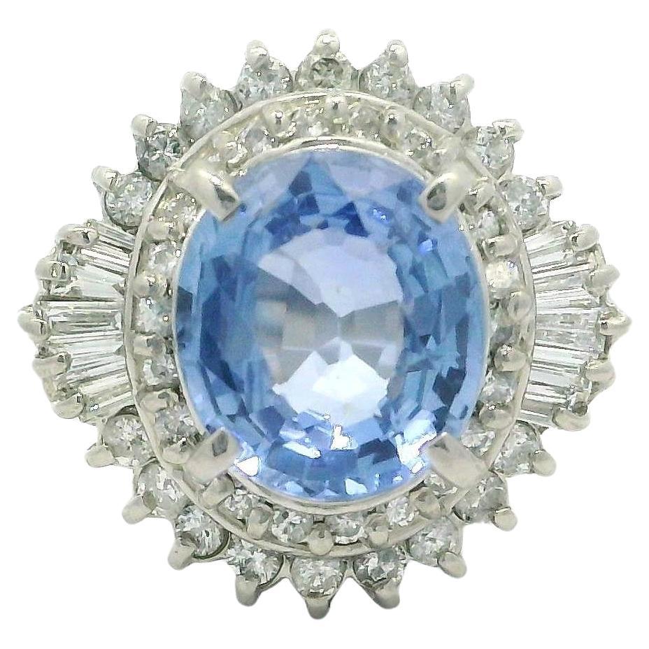 Vintage Platinum GIA 4.20ctw Oval Periwinkle Blue Sapphire & Diamond Ring