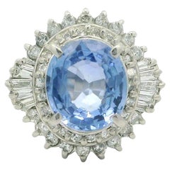 Vintage Platinum GIA 4.20ctw Oval Periwinkle Blue Sapphire & Diamond Ring