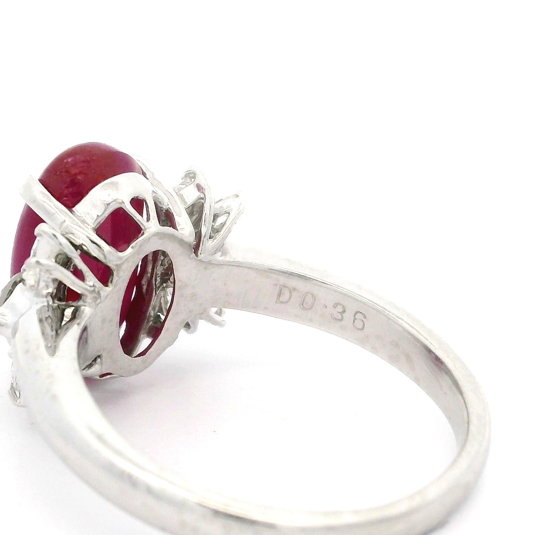 Vintage Platinum GIA 4.49ctw No Heat Oval Star Ruby & Diamond Cocktail Ring For Sale 5