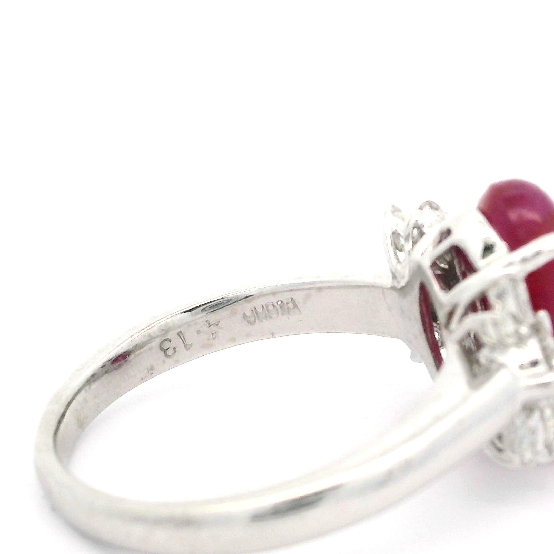 Vintage Platinum GIA 4.49ctw No Heat Oval Star Ruby & Diamond Cocktail Ring For Sale 6