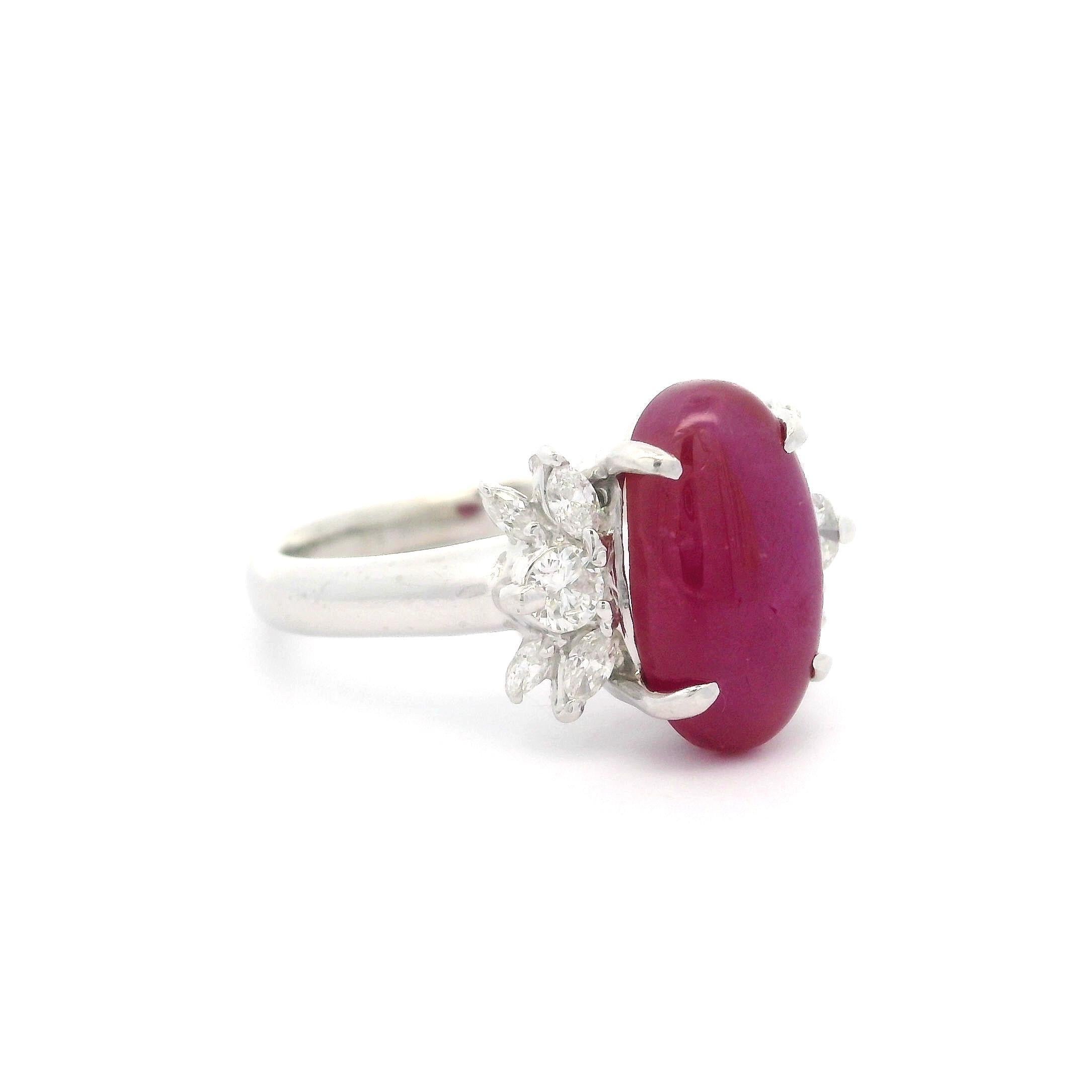 Vintage Platinum GIA 4.49ctw No Heat Oval Star Ruby & Diamond Cocktail Ring For Sale 9
