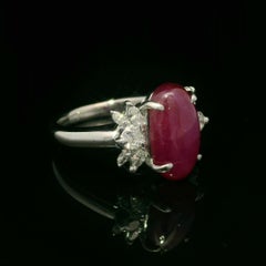 Vintage Platinum GIA 4.49ctw No Heat Oval Star Ruby & Diamond Cocktail Ring
