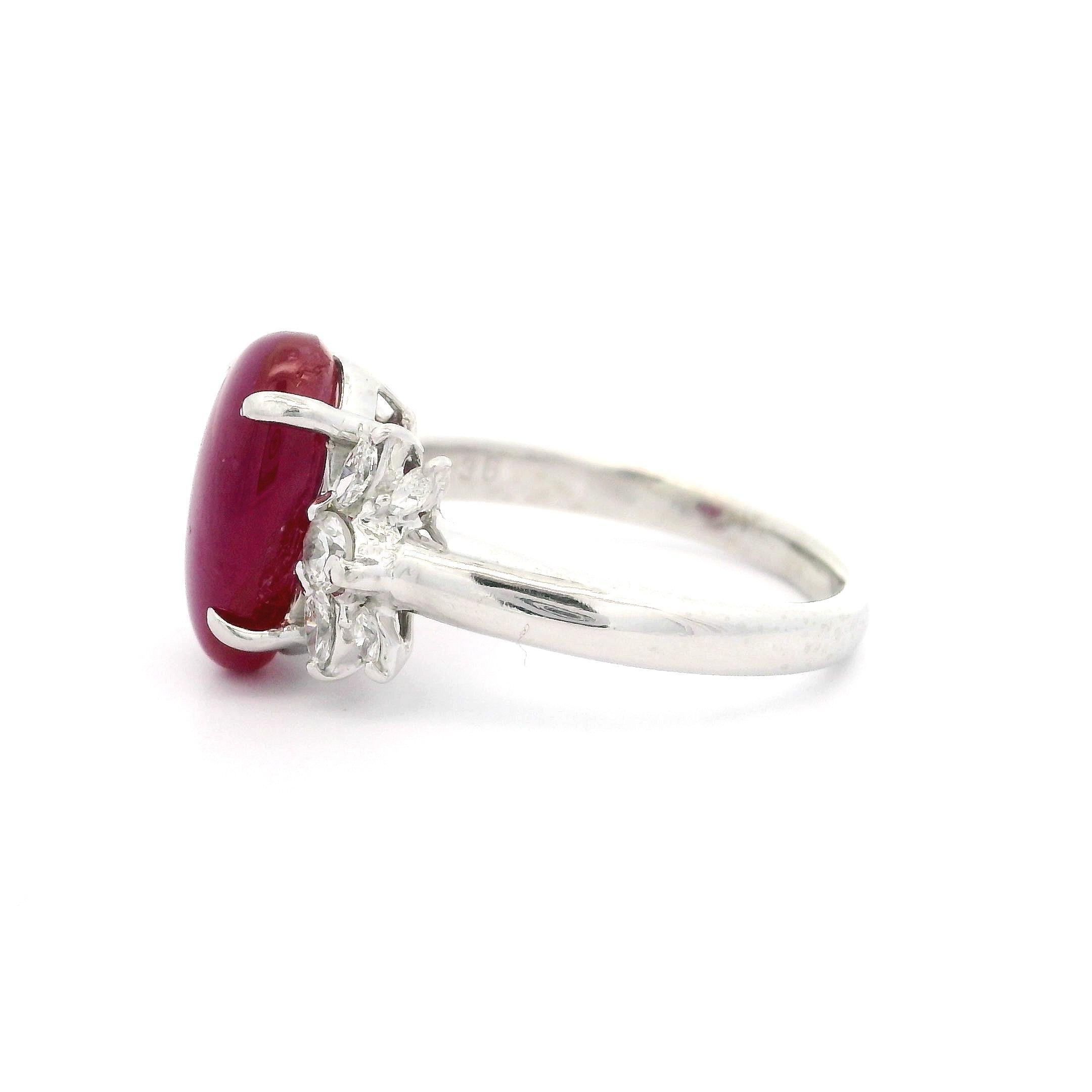 Vintage Platinum GIA 4.49ctw No Heat Oval Star Ruby & Diamond Cocktail Ring For Sale 1