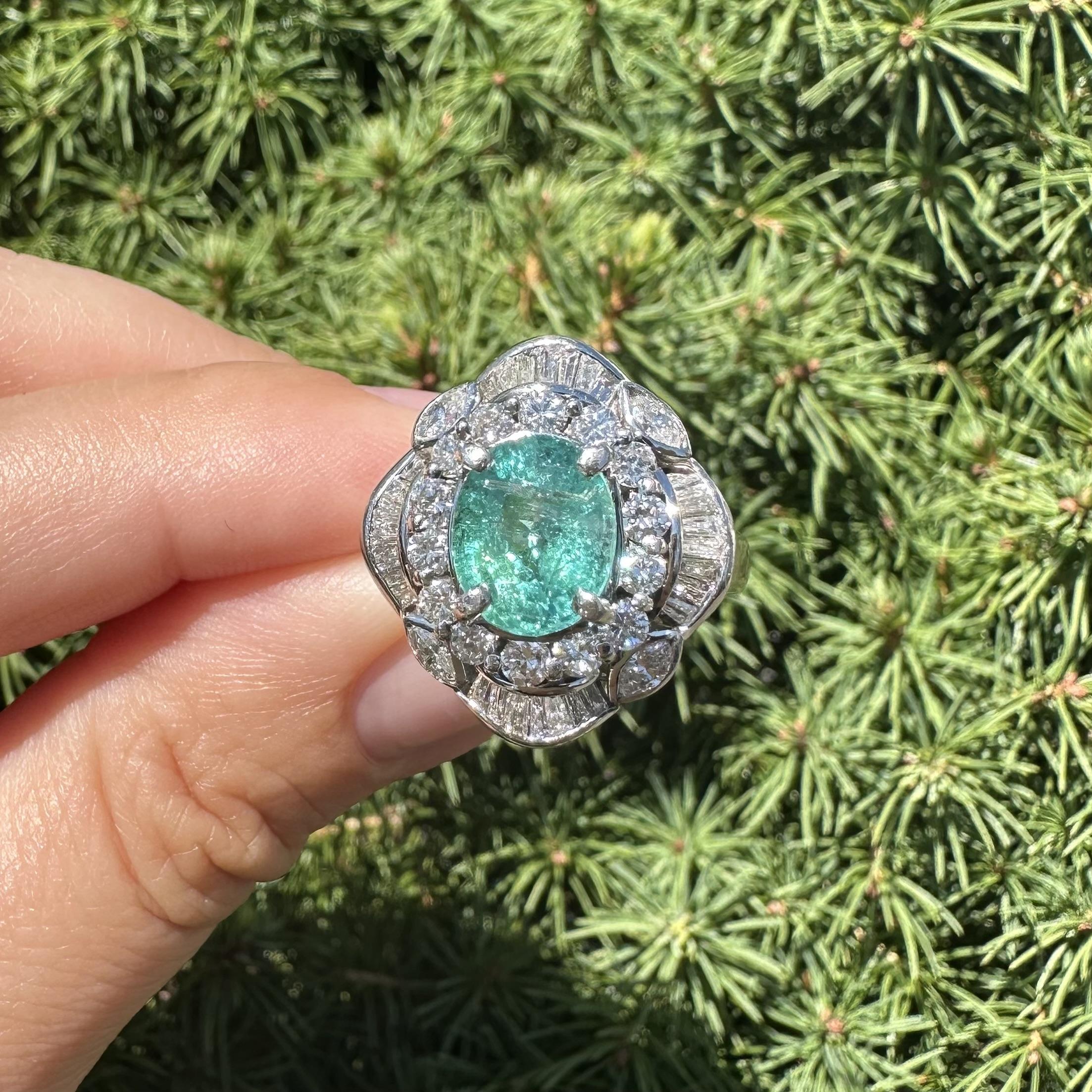 Vintage Platinum GIA 4.54ct Bluish Green Glowing Paraiba Tourmaline Diamond Ring For Sale 5