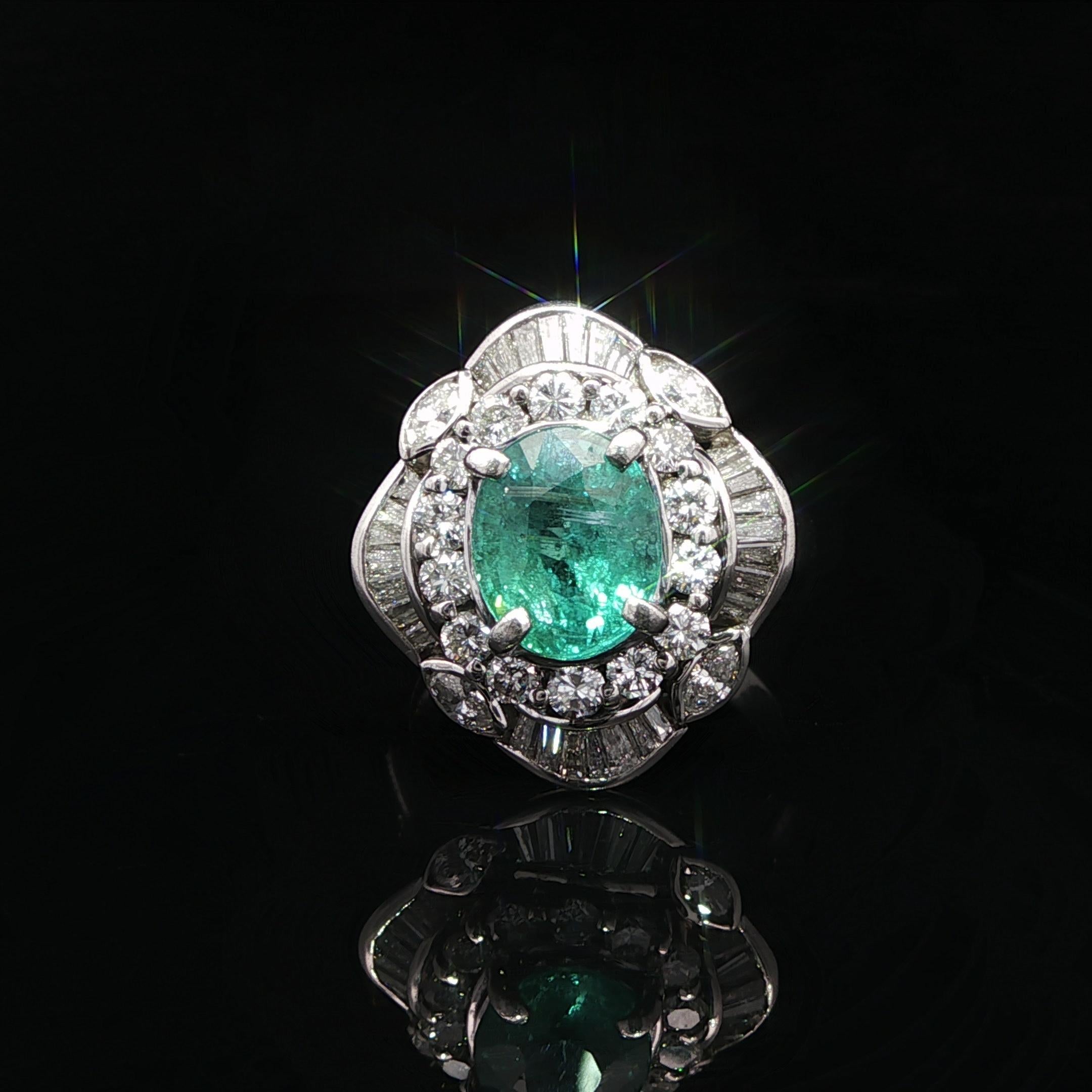 Vintage Platinum GIA 4.54ct Bluish Green Glowing Paraiba Tourmaline Diamond Ring For Sale 9