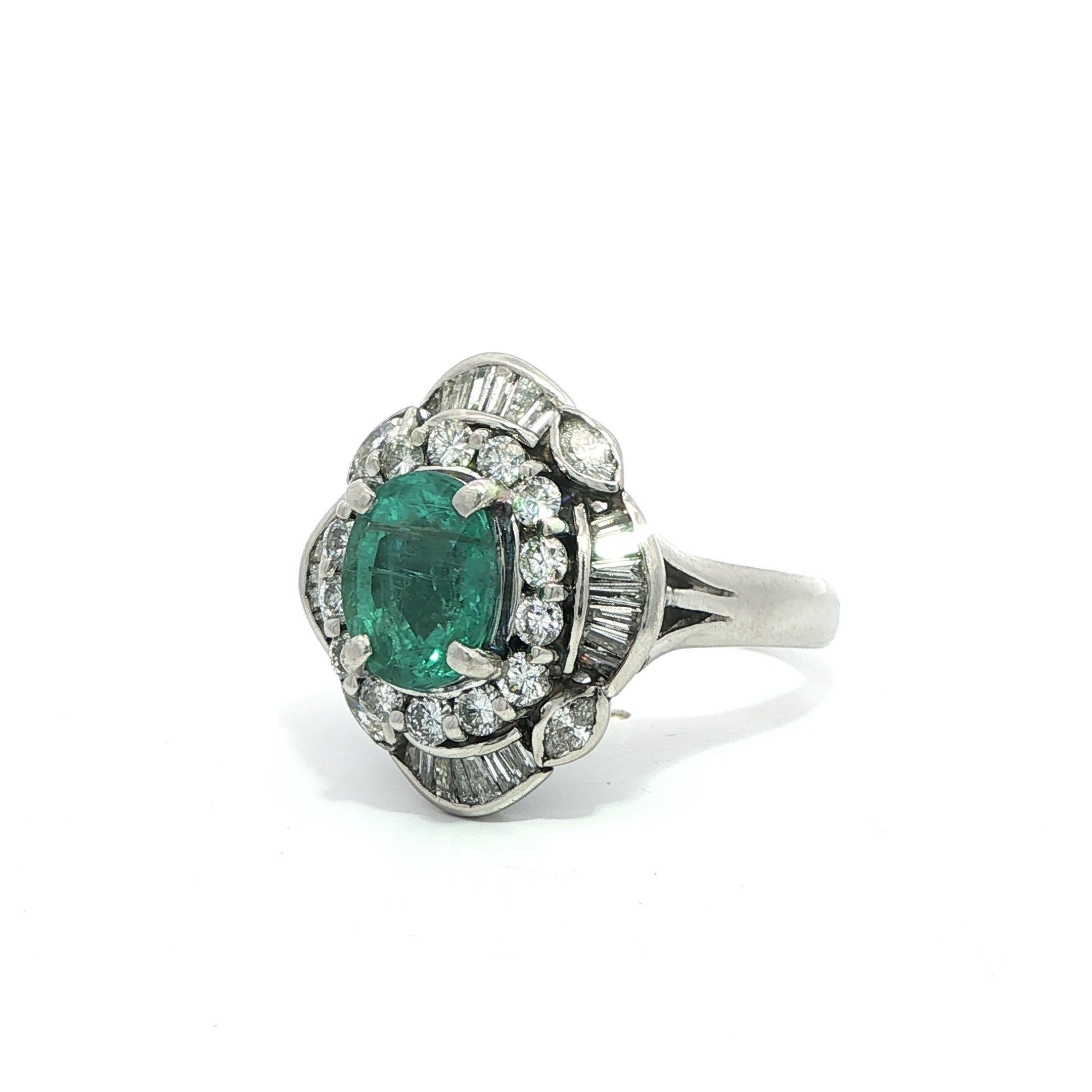 Vintage Platinum GIA 4.54ct Bluish Green Glowing Paraiba Tourmaline Diamond Ring For Sale 1