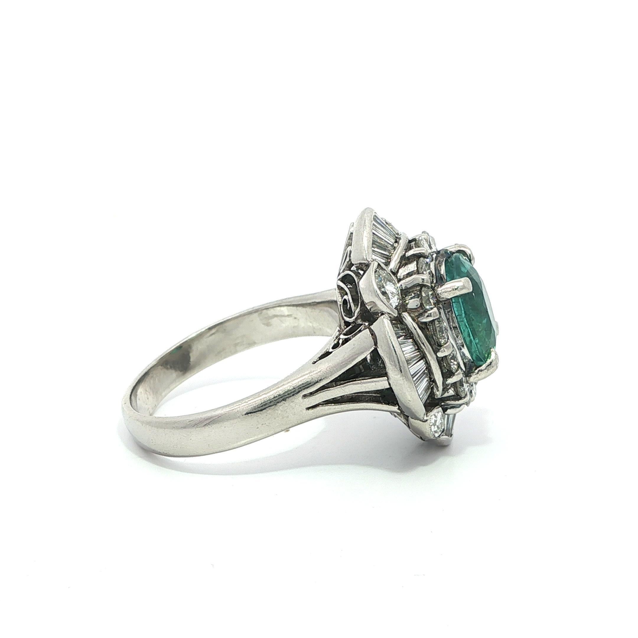 Vintage Platinum GIA 4.54ct Bluish Green Glowing Paraiba Tourmaline Diamond Ring For Sale 3