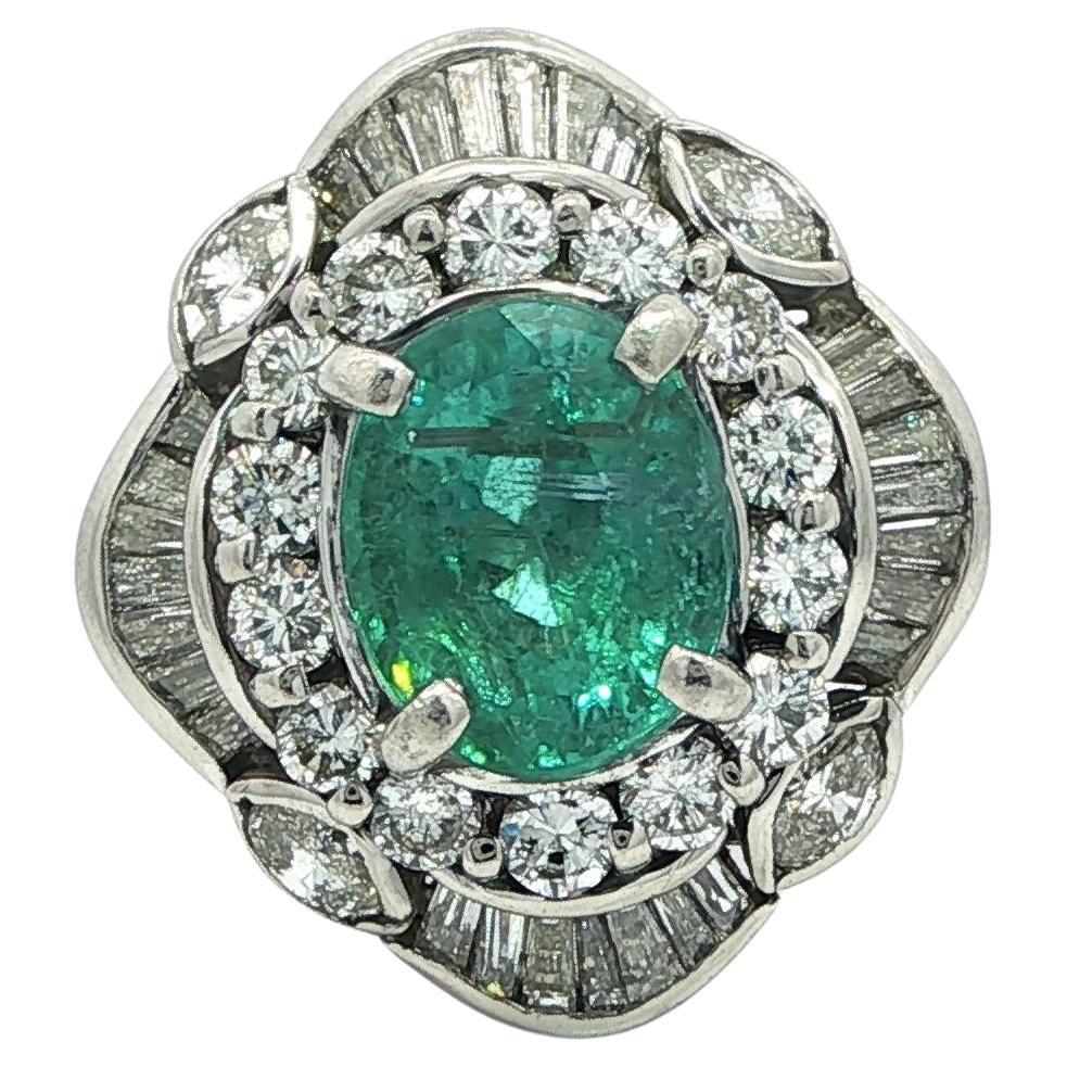 Vintage Platinum GIA 4.54ct Bluish Green Glowing Paraiba Tourmaline Diamond Ring For Sale