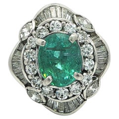 Vintage Platinum GIA 4.54ct Bluish Green Glowing Paraiba Tourmaline Diamond Ring