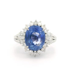 Vintage Platinum GIA 4.67ct Ceylon No Heat Cornflower Blue Sapphire Diamond Ring