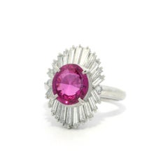 Vintage Platinum GIA 4.67ctw VIVID CLEAN Pink Sapphire Baguette Diamond Ring