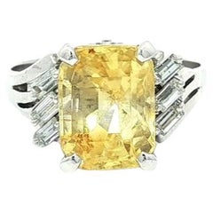 Vintage Platinum GIA 4.83ctw Emerald Cut Yellow Sapphire Baguette Diamond Ring