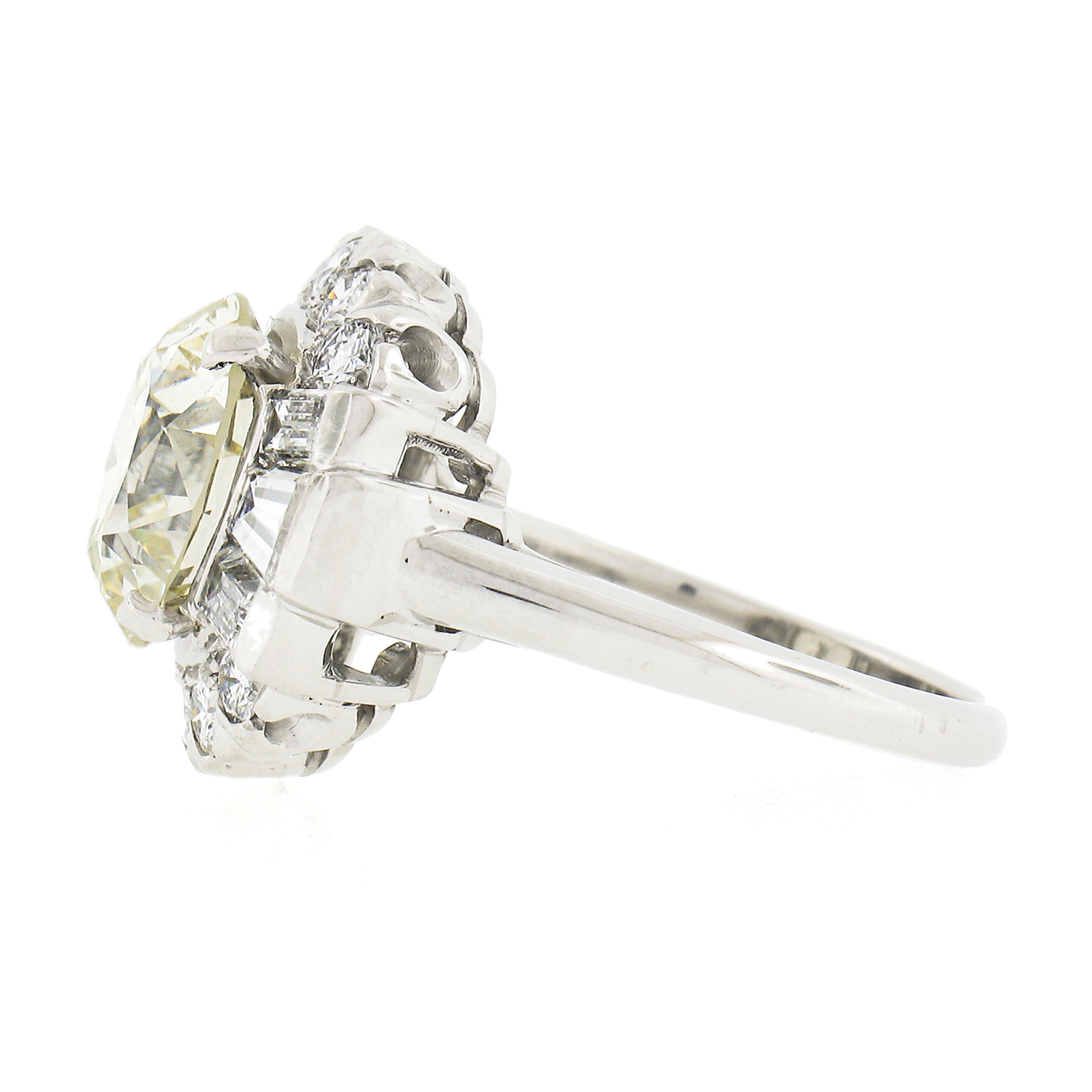 Vintage Platinum GIA 5.56ctw Old Cut Round & Baguette Diamond Engagement Ring For Sale 2