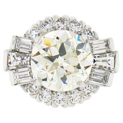 Vintage Platinum GIA 5.56ctw Old Cut Round & Baguette Diamond Engagement Ring