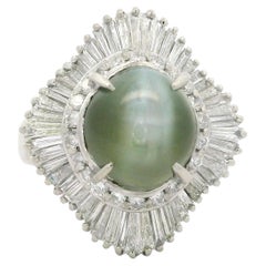 Anillo de cóctel bailarina ondulado de platino vintage GIA 5,61 ctw Ojo de gato y diamante