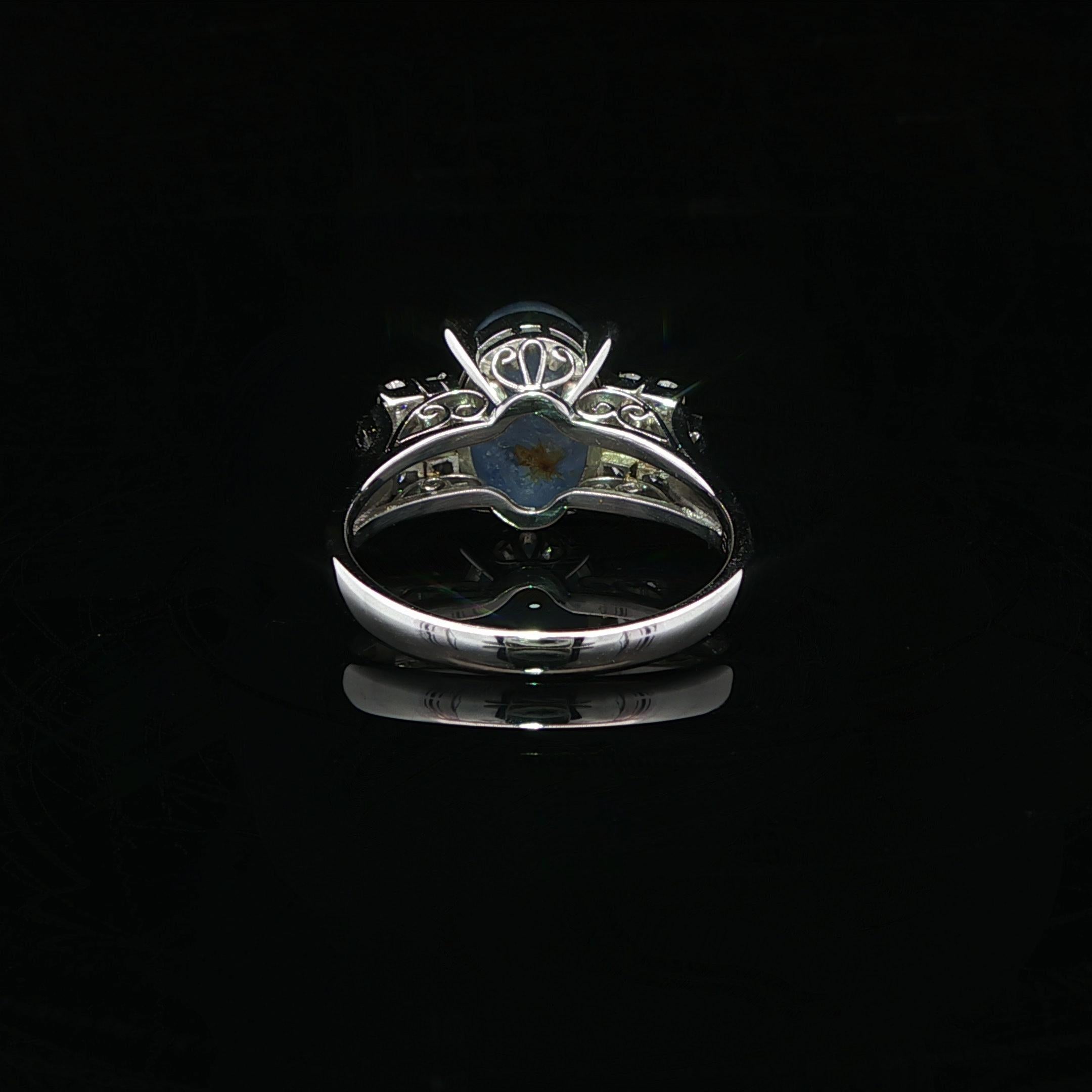 Vintage Platin GIA 5,75ctw Blue Star Sapphire w / Baguette Diamant-Seiten Ring im Angebot 9