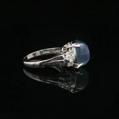 Vintage Platinum GIA 5.75ctw Blue Star Sapphire w/ Baguette Diamond Sides Ring