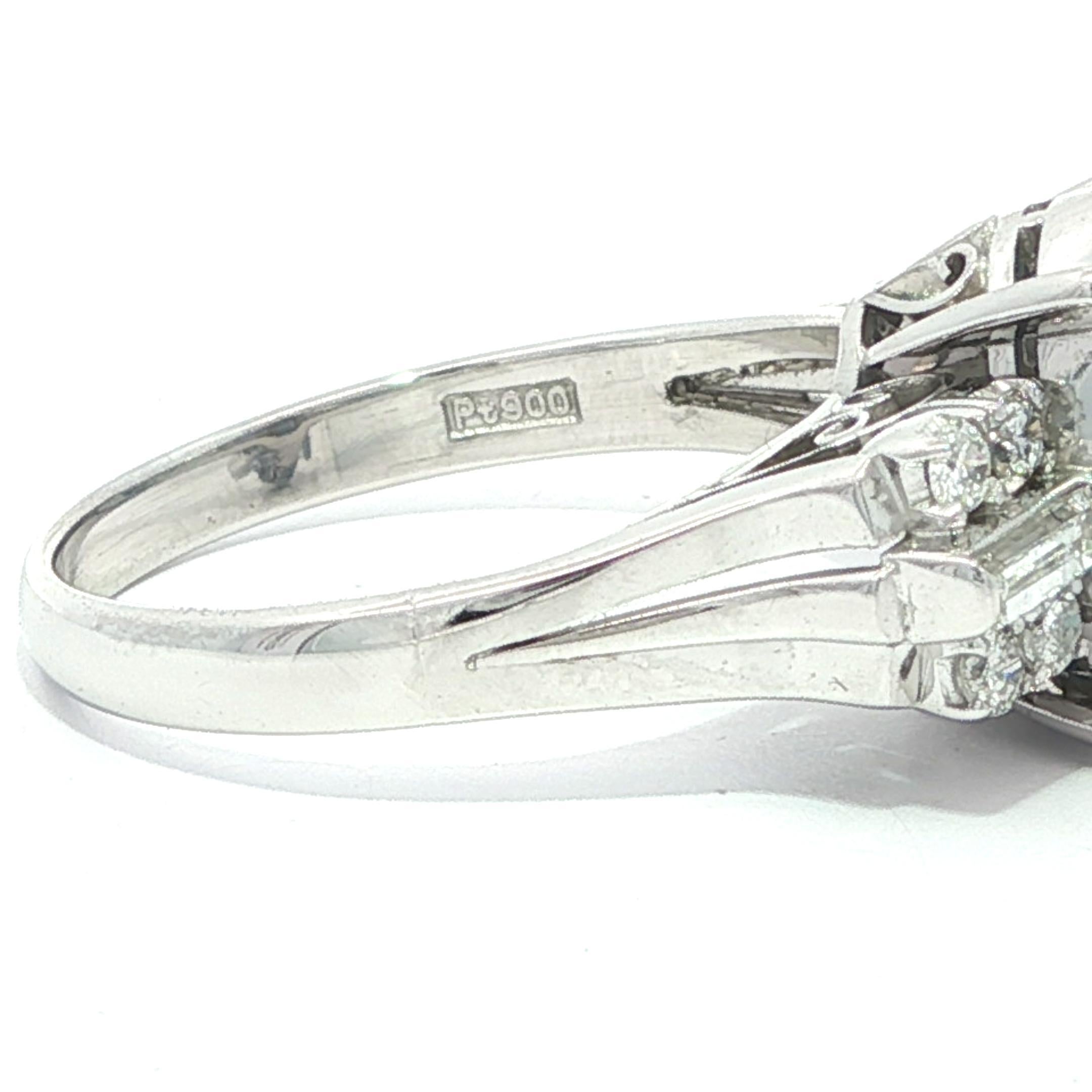 Vintage Platin GIA 5,75ctw Blue Star Sapphire w / Baguette Diamant-Seiten Ring Damen im Angebot