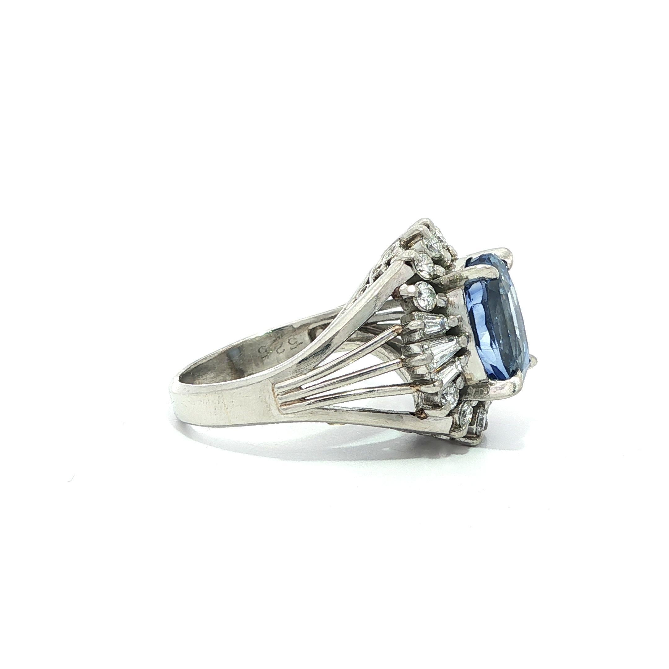 Vintage Platine GIA 6.07ctw No Heat Sapphire Diamond Open Side Shank Ring en vente 6
