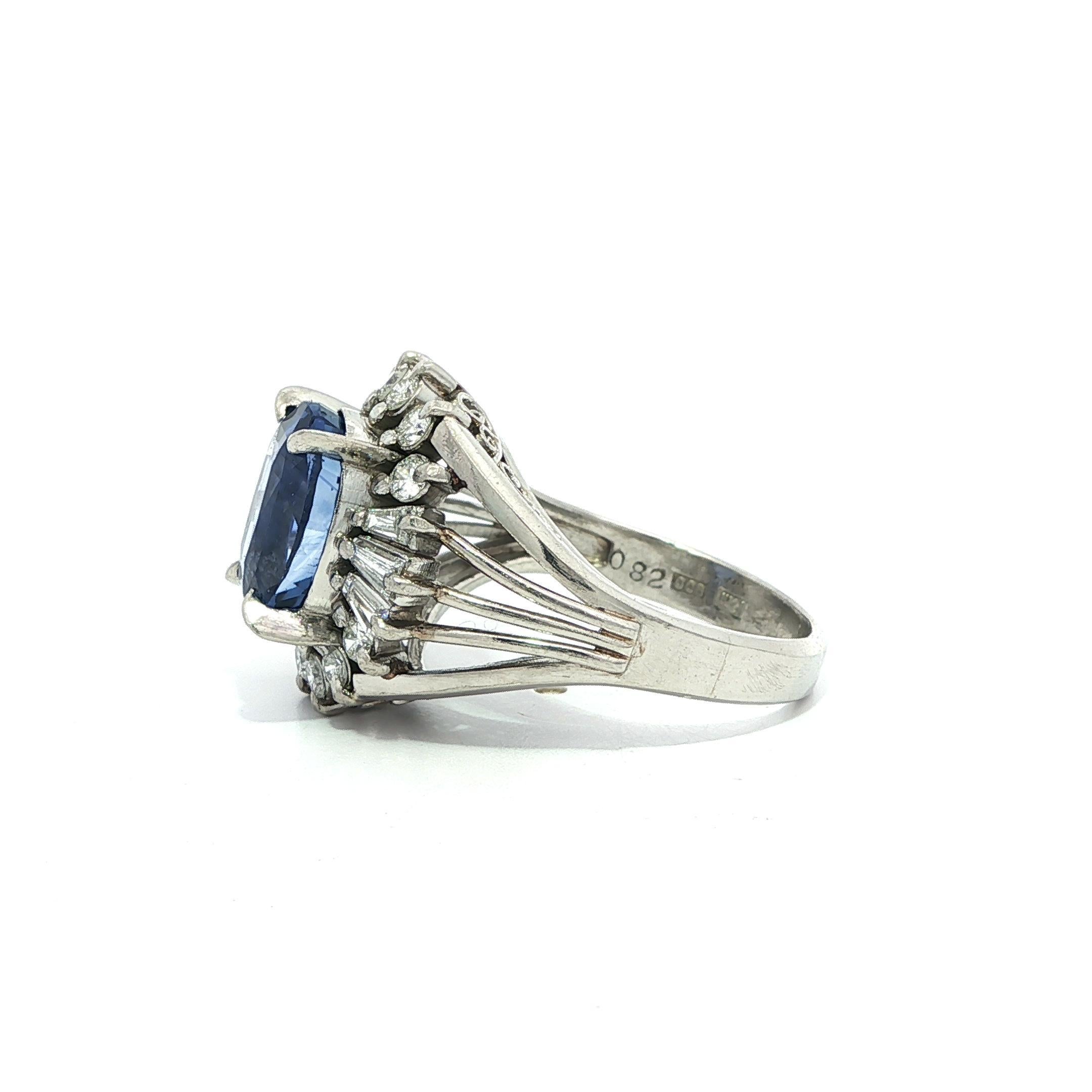 Vintage Platine GIA 6.07ctw No Heat Sapphire Diamond Open Side Shank Ring en vente 10