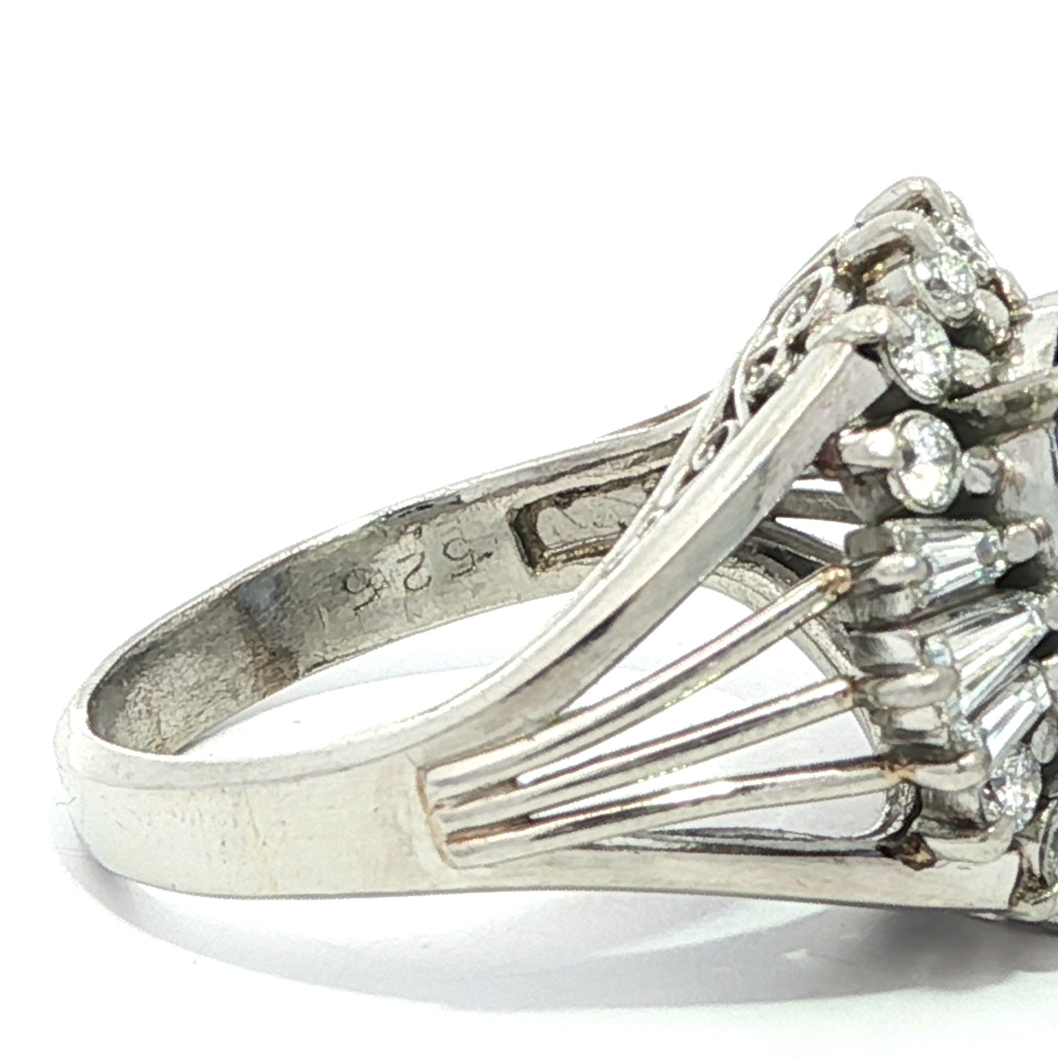 Vintage Platine GIA 6.07ctw No Heat Sapphire Diamond Open Side Shank Ring Excellent état - En vente à Montclair, NJ