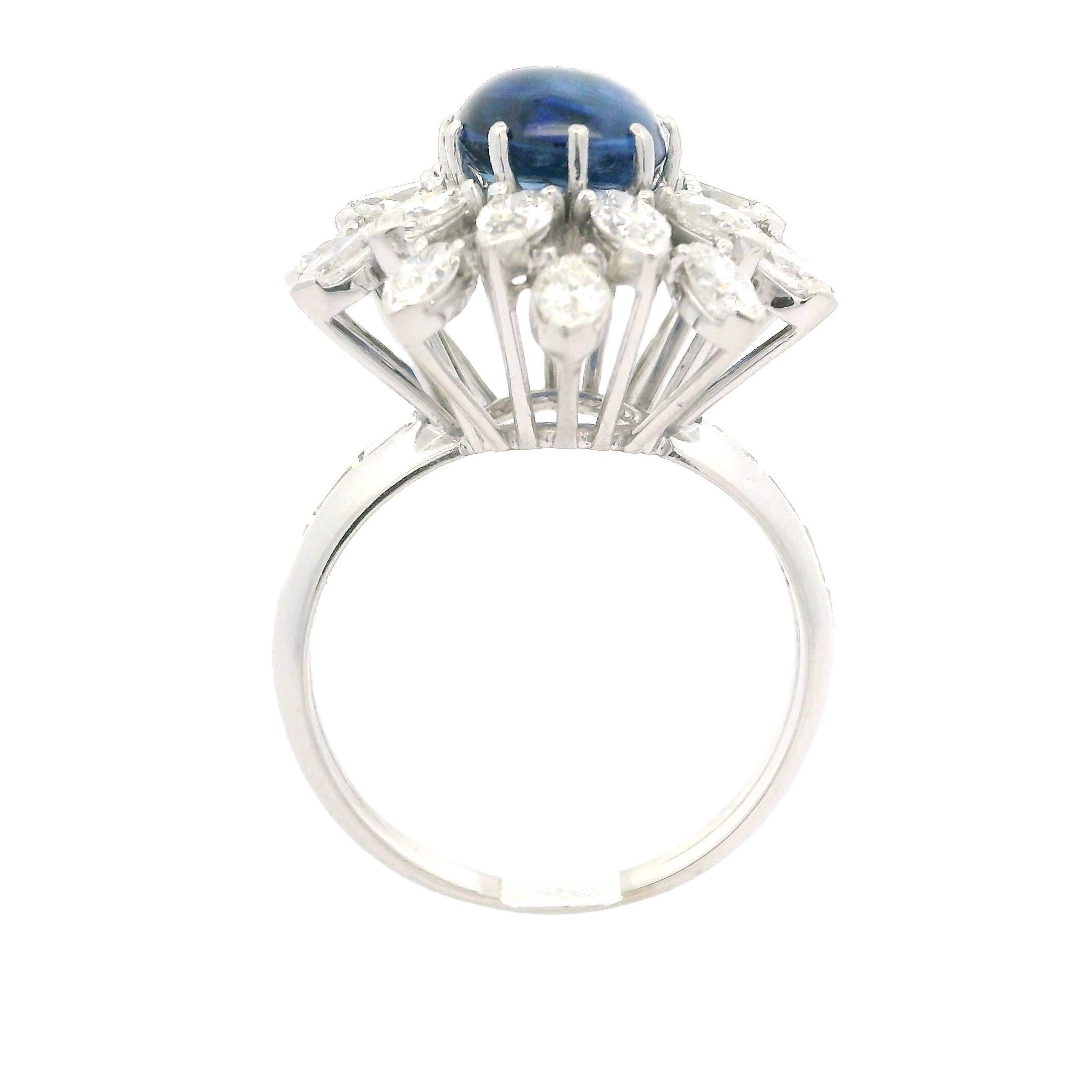 Vintage Platinum GIA 6.50ctw Cabochon ROYAL BLUE Sapphire & Diamond Ring For Sale 2