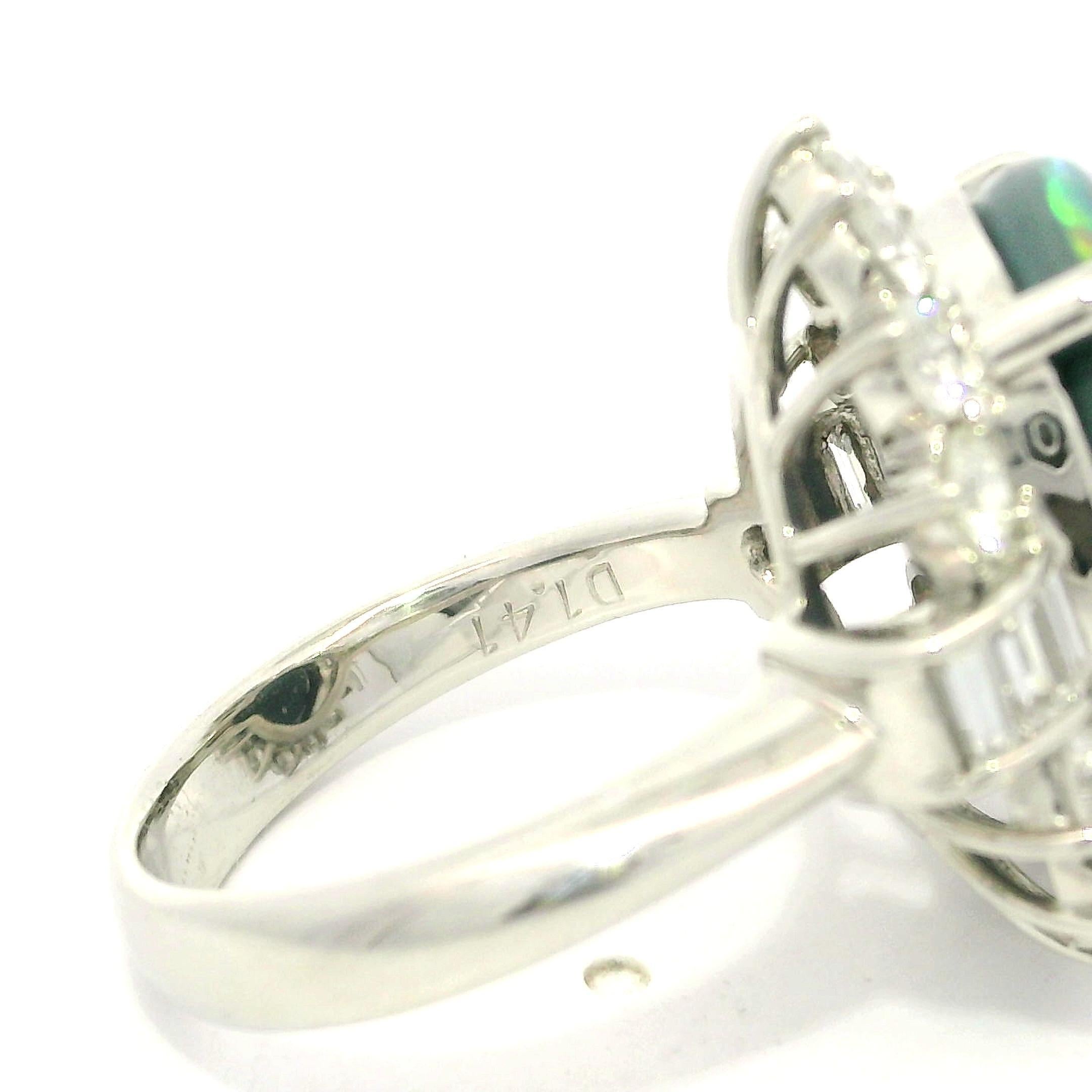 Bague de cocktail vintage en platine GIA 6.72ctw Black Opal w/ Diamond Halo en vente 11