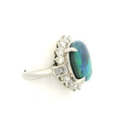Vintage Platinum GIA 6.72ctw Black Opal w/ Diamond Halo Cocktail Ring