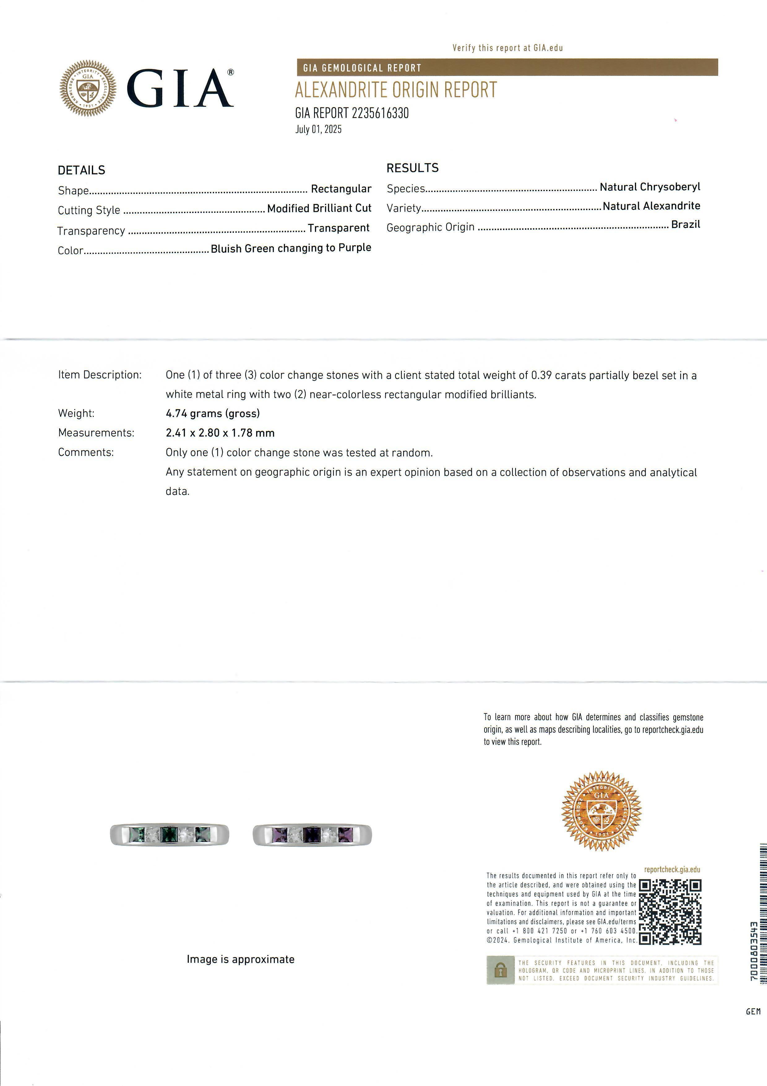 Anello vintage in platino GIA con alessandrite brasiliana quadrata e diamanti da 0,68 ct. In condizioni ottime in vendita a Montclair, NJ