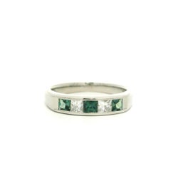 Vintage Platinum GIA .68ct Square Brazilian Alexandrite & Diamond Band Ring