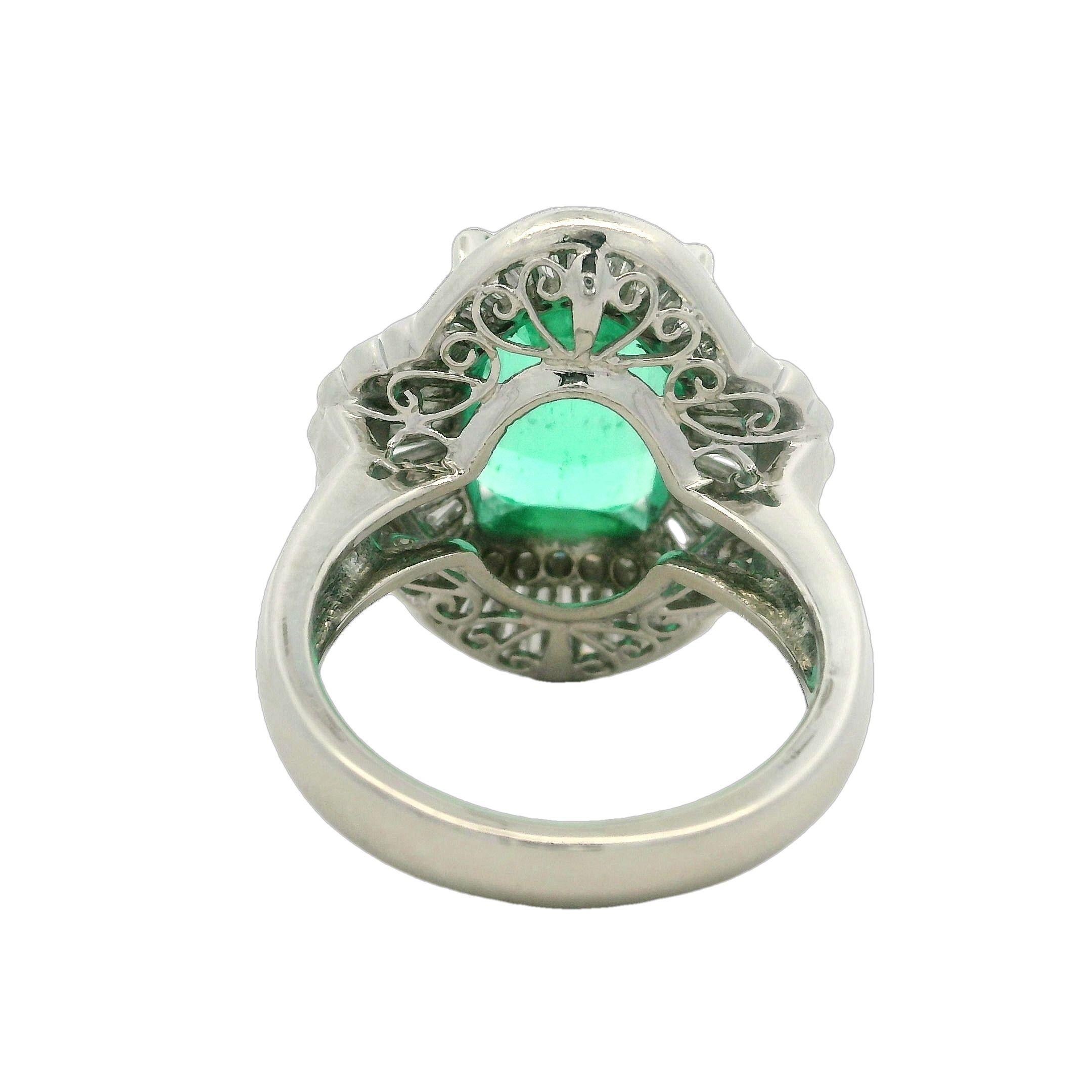 Vintage Platin GIA 6,93ctw kolumbianischer Smaragd & Diamant Ballerina Cocktail-Ring, Vintage im Angebot 11