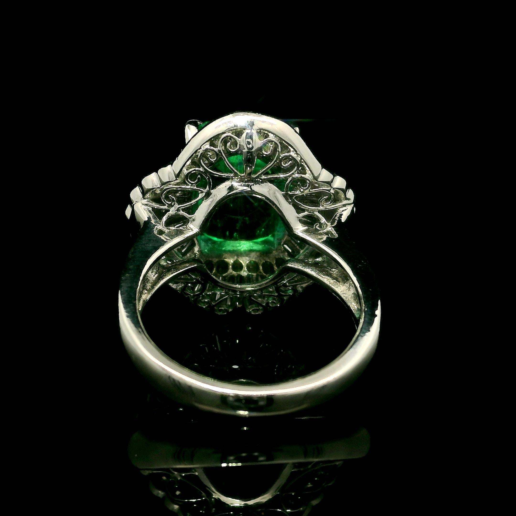 Vintage Platin GIA 6,93ctw kolumbianischer Smaragd & Diamant Ballerina Cocktail-Ring, Vintage (Achteckschliff) im Angebot