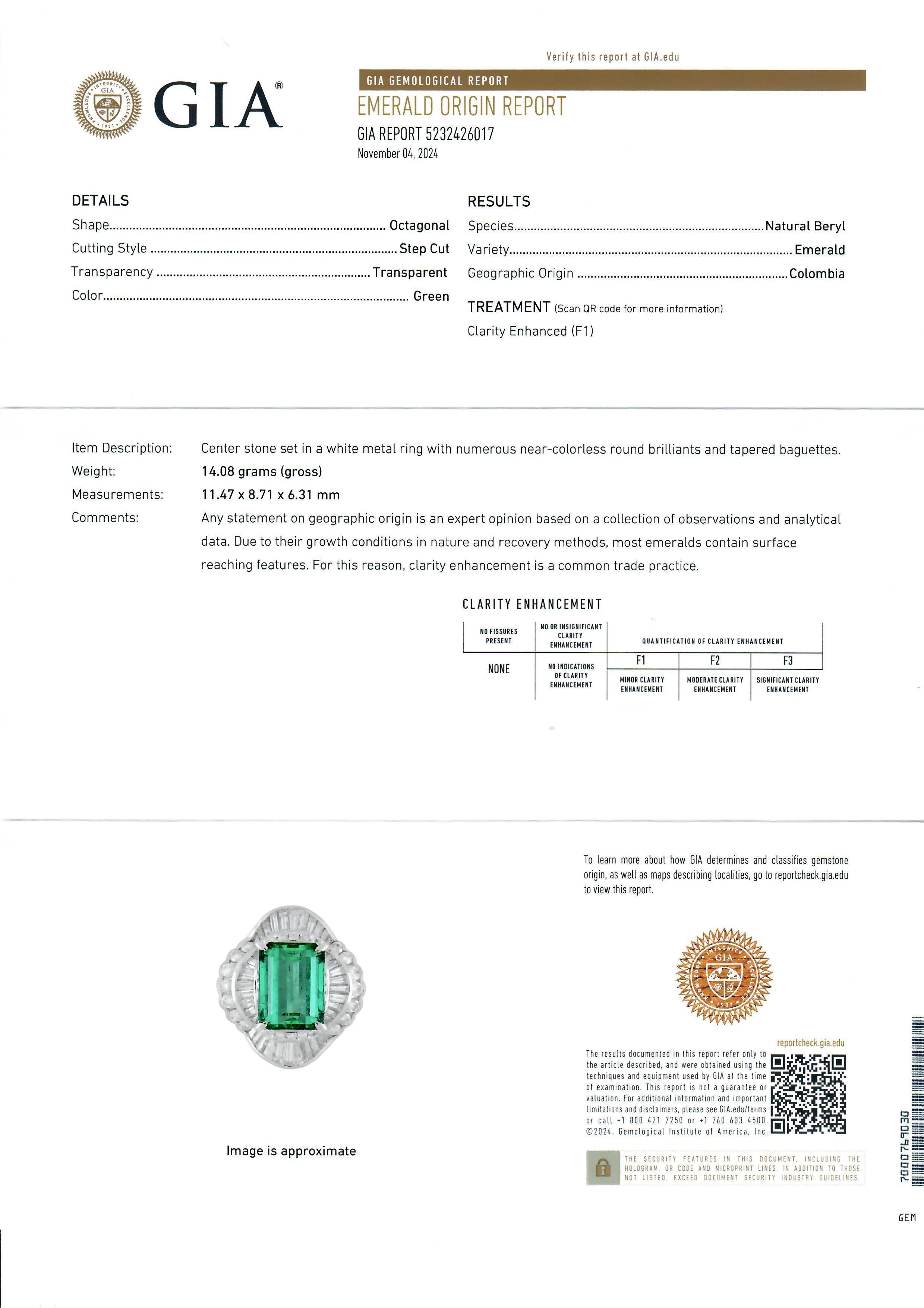 Vintage Platin GIA 6,93ctw kolumbianischer Smaragd & Diamant Ballerina Cocktail-Ring, Vintage im Angebot 4