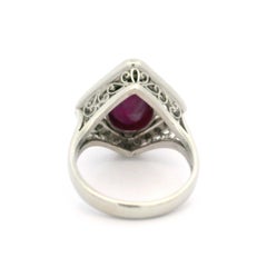 Vintage Platinum GIA 7.46ctw No Heat Oval Cabochon Star Ruby & Diamond Ring