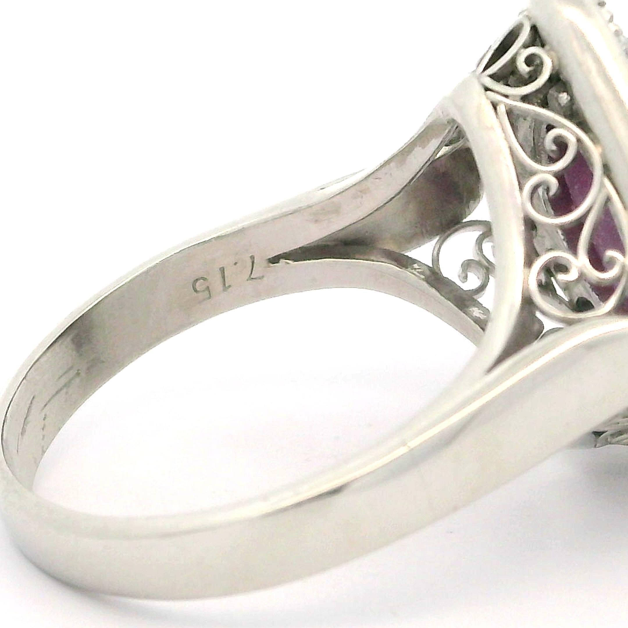 Vintage Platinum GIA 7.46ctw No Heat Oval Cabochon Star Ruby & Diamond Ring For Sale 2