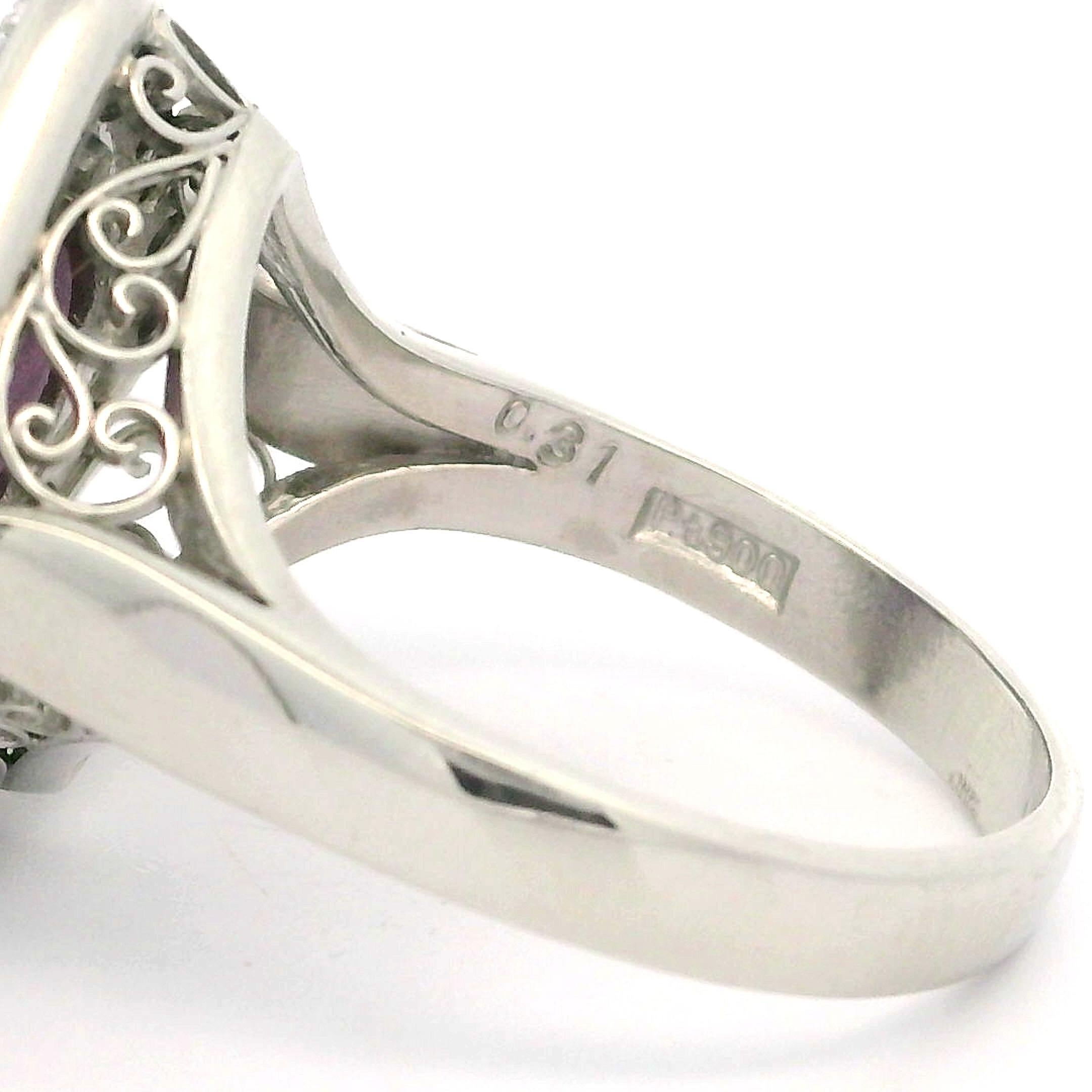 Vintage Platinum GIA 7.46ctw No Heat Oval Cabochon Star Ruby & Diamond Ring For Sale 3