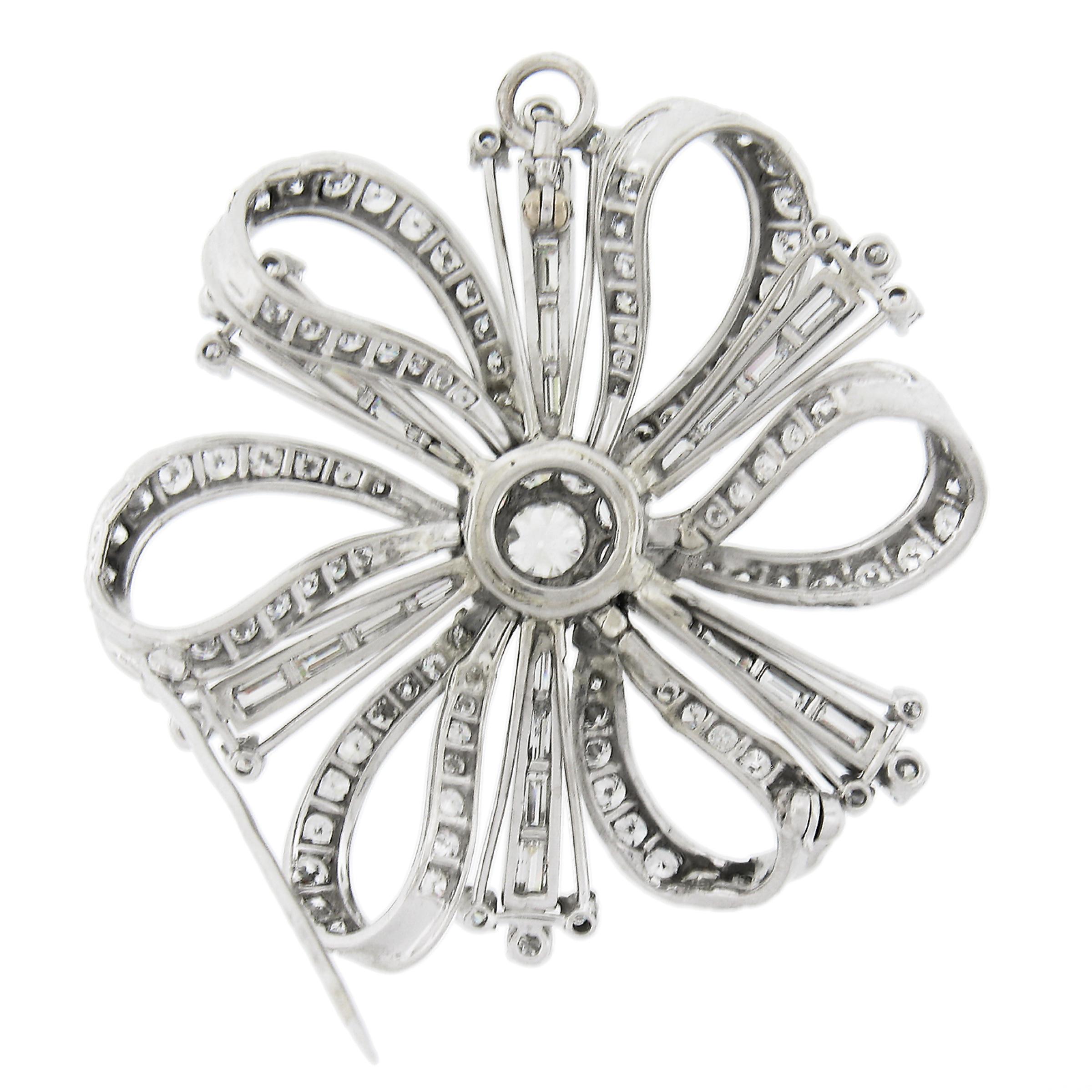 Women's Vintage Platinum Gia 8.2ctw Diamond Large Flower Statement Pin Brooch Pendant For Sale